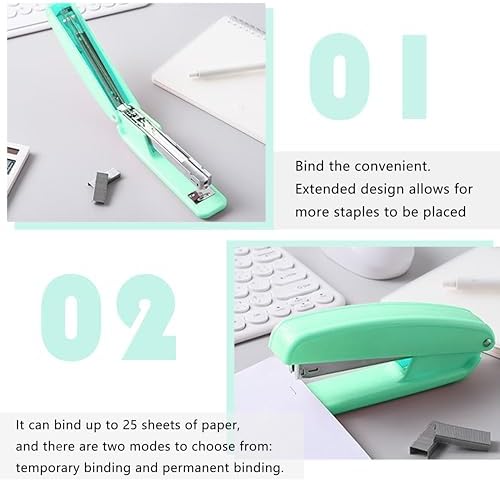 KAAKOW Green Desk Organizers and Accessories Office Supplies Set Stapler, Pen Holder, Phone Holder, Scissors, Pen, Ruler, 30 Paper Clips, 22 Binder Clip, 20 Tacks and 1000pcs Staples - Image 4