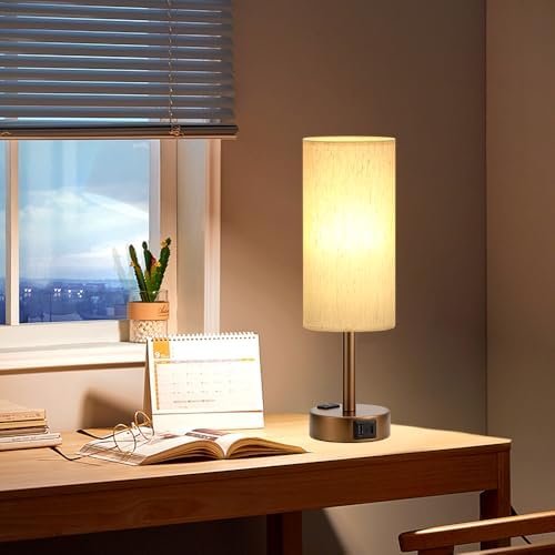 Fenmzee Brown Bedside Lamp for Bedroom, Dimmable Touch, USB A+C, AC Outlet - Image 7
