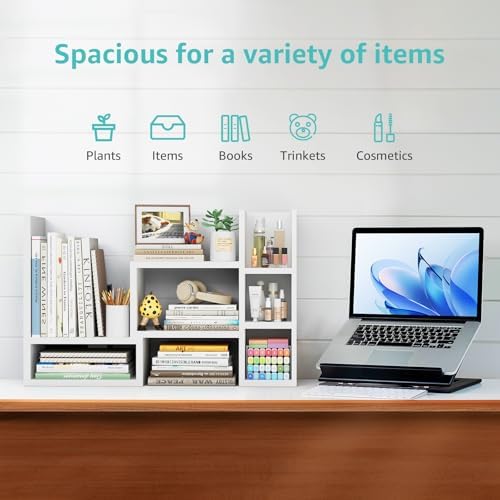 NUTIKAS Desk Shelves Desktop Organizer Shelf - White Office Organization for Top of Desk Organizers and Accessories Corner Bookshelf Table Top Shelving Small Hutch Decorations for Women Office - Image 4