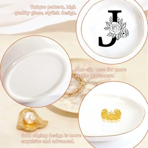 JoycuFF Initial J Ceramic Jewelry Tray, Bridesmaid Bride Gifts, Best Friend Mom Grandma Sister Engagement Birthday Gifts for Women, Trinket Dish for Rings Earrings Necklaces Bracelets Keys - Image 5