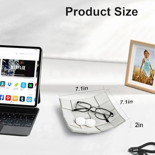 PU Leather Valet Tray for Men Women Key Holder Bowl for Entryway Table Bedside Nightstand Desk Tray for Wallet, Keys Men's Gift - Small, 7.1" D x 7.1" W x 2" H - Image 5