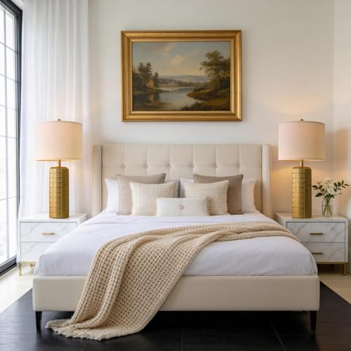 PoKat 27.5'' Tall Brass Gold Table Lamps Set of 2 for Living Room, Modern Table Lamps for Bedroom Night Stands, Retro Ceramic Bedside Lamps, Nightstand Lamps for Sideboard Side End Table, Gold - Image 4