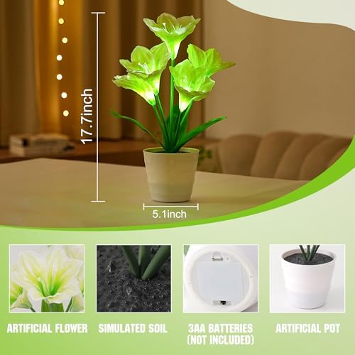 Artificial Lily Fower Lamp - Artificial Potted Flower Light, Christmas Birthday Gifts for Women Wife Girlfriend Mom Anniversary Bedroom Bar Coffee Shop Night Light Lamp Home Decor - Image 2