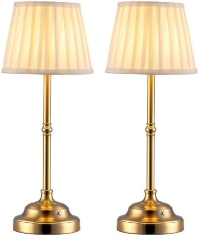 KDG Gold Cordless LED Table Lamps Set of 2, Beige Fabric Shade Desk Lamps by KDG