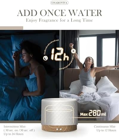280ml Ceramic Ultrasonic Aromatherapy Diffuser | Cool Mist Humidifier for Large Rooms, Auto Shut-Off, Quiet Sleep Mode & 3 Timer Settings – Ideal for Home, Office, Spa, Yoga, and Bedroom - Image 4