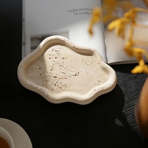 Jewelry Dish Trinket Tray for Women, Ring Dish Holder, Unique Cloud Shape Plate Cute Things Vanity Aesthetic Room Decor Mother's Day Birthday Gifts (Faux Travertine Y) by MDFayeHome