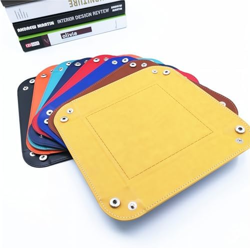 Valet Tray Desktop Storage Organizer – Vegan Leather Catchall Tray Bedside Vanity Tray Nightstand Caddy Holder for Remote Controller, Watch, Keys, Phone, Wallet, Coin, Jewelry, Yellow - Image 7
