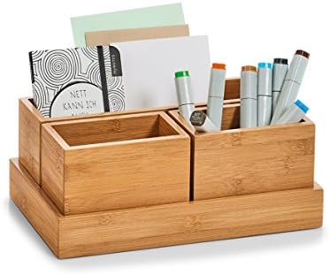 Zeller 25387 Organiser Set 4 Pieces Bamboo Approx. 28 x 17.7 x 11 cm Office Makeup Utensils Storage - Image 3