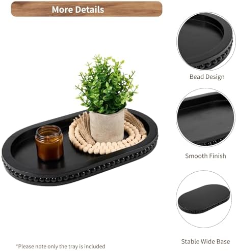 Decorative Oval Black Wood Tray for Coffee Table Home Decor - Image 3