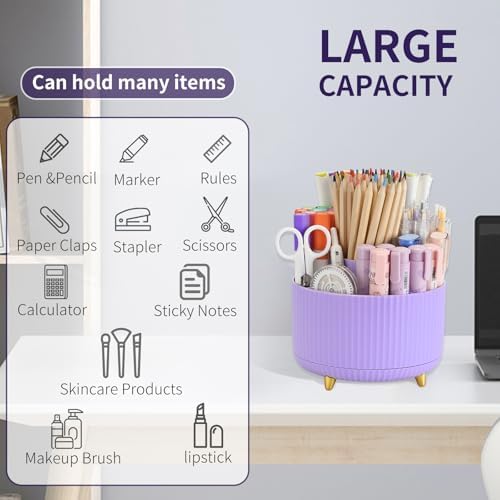 Camelmother 360°Rotating Pen&Pencil Holder For Desk With 5Slots Cute Office - Image 5