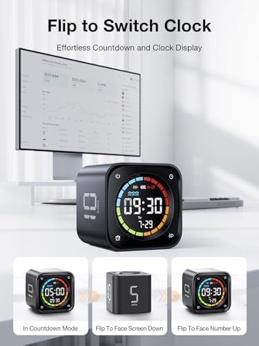 TK3 Pomodoro Timer Cube, Desk Productivity Timer with 5/10/30/60 Min Presets, Custom Countdown, Stopwatch, Clock, 3 Alarm, Silent, Vibrate & Sound Alert, for Task, ADHD, Study, Kitchen, Black - Image 5