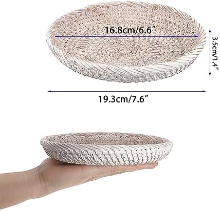 Hipiwe Small Key Basket Bowl for Entryway 7.6" Round Woven Wicker Basket - Image 5