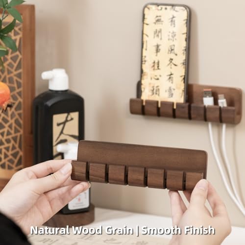 Black Walnut Wood 6‑Slot Cable Organizer,Cord Holder for Desk - Image 6