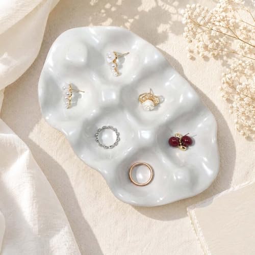 White 6 Grid Jewelry Dish Tray, Vanity Ring Dish Ceramic Jewlery Trays Trinket Ring Holder,Room Decor Aesthetic,Decorative Vanity Key Tray for Women (Grid) - Image 4