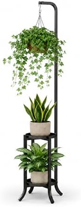 Bamworld 2-Tier Hanging Plant Stand, 61" Tall Corner Plant Shelf by Bamworld