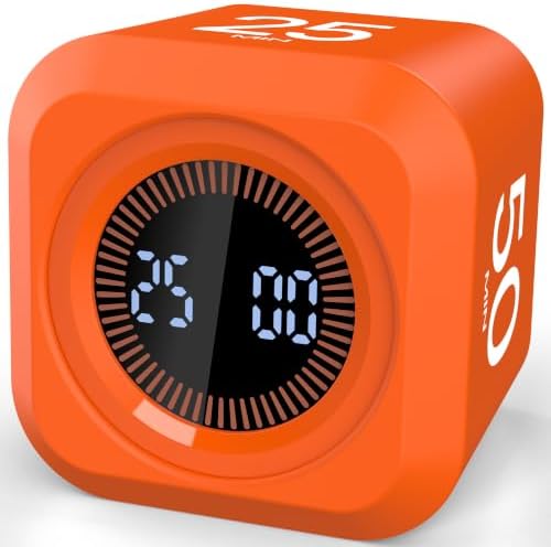 Pomodoro Timer Cube with Silicone Case 5/10/25/50 min, Vibrate&Sound Alarm by COWVTUJ