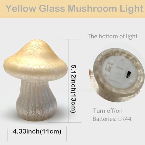 Glass Small Mushroom Table Lamp - Mushroom Night Light Battery Operated Warm Amber Glow Cute Bedside Lamp for Kids & Adults Mushroom Gifts Portable Cute Mushroom Decor for Bedroom - Image 5