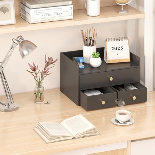 Bamboo Desk Organizer - Stackable, No Assembly Required, Ideal for Office/Home Use - Perfect for Toiletries, Stationery, Accessories. (Black, Fence three Desk Organizer) - Image 5