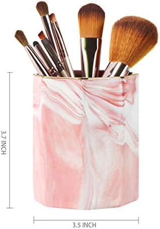 Pen Pencil Holder for Desk, Durable Ceramic Pens Organizer, Makeup Brush Holder, Table Decor and Desk Accessories, Perfect Office Home Organization for Women Girl, Teacher Supplies, Pink Marble - Image 2