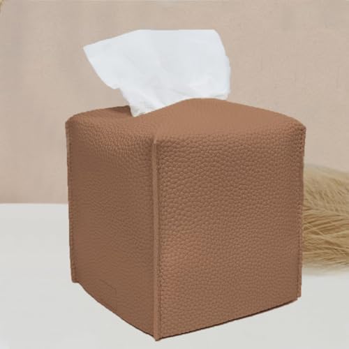HOMOTEK 1 Pack Tissue Box Cover, Square PU Leather Tissue Holder, Decorative Facial Tissue Cube Paper Organizer Dispenser for Bathroom, Night Stands, Desk, Car 5X5X5'' - Dark Gray, Pebble Grain by HOMOTEK