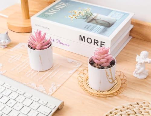 Der Rose 2 Pack Fake Plants Pink Room Decor for Office Desk Accessories - Image 2