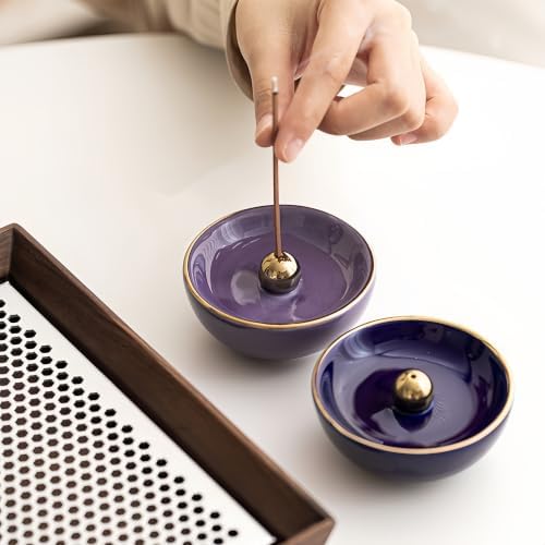 Purple Ceramic Incense Burner Bowl, 3.3 Inch Center Cone Stick Incense Holder, Minimalist Ash Catcher Bowl for Meditation Yoga Spa Home Decor, Aromatherapy Gift for Women - Image 5