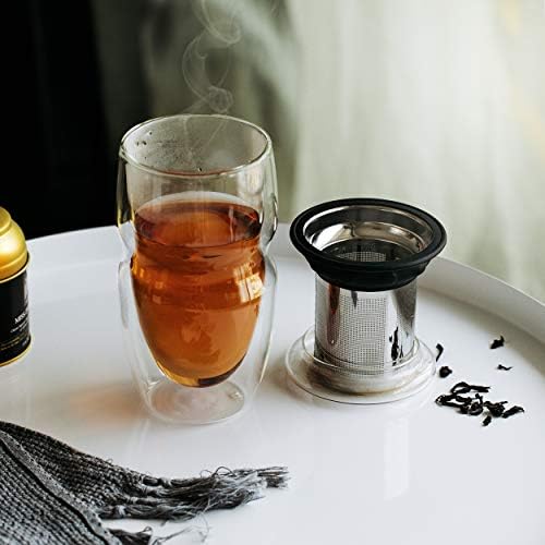 BTaT- Double Wall Glass Tea Cup With Stainless Steel Infuser and Lid, 16 oz, 2 Pack, Borosilicate Glass Tea Mug Infuser, Gifts for Tea Lovers - Image 6
