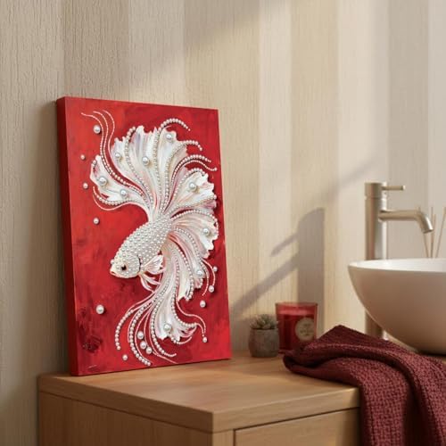 DIY Pearl Painting with Frame, Creative Design, Handmade Stress-Relieving Home Wall Decoration, Includes Frame and Tools-Goldfish - Image 3