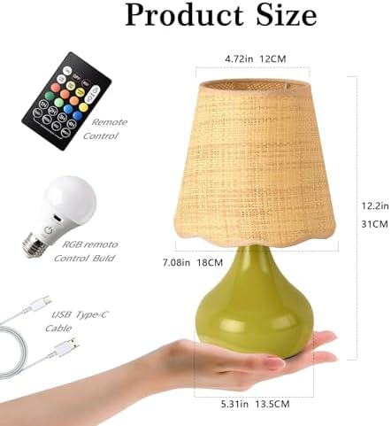 Ziqqeelam Cordless Table Lamp Rechargeable, Green Mini Cute Table Lamp for Nightstand, Battery Operated Small Table Lamp for Small Spaces for Kitchen Counter, Bookshelf, Bedside, Bedroom, Living Room - Image 3