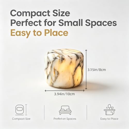 Natural Marble Lamp Cordless Touch Control Night Light 3-Way Dimmable Pat Light LED Ambient Glow Lamp Type-C Rechargeable Portable Stone Bedside Desk Lamp Zen Home Decor (Gold Calacatta) - Image 6