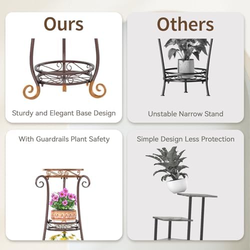 LASZOLA 3 Tiers Metal Corner Plant Flower Stand Tall Indoor Outdoor, Bronze - Image 4