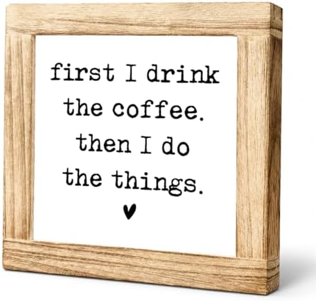 Funny Coffee Sign For Kitchen, Coffee Lover Wooden Block Decor, Farmhouse Counter Display Accent, Cute Coffees Saying Shelf Sitter For Breakfast Nook Cafe Area Home Office, 5.9 x 5.9 in by Unknown