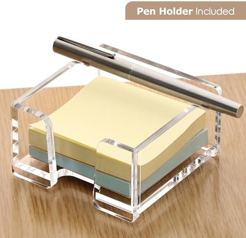 SANRUI Acrylic Sticky Note Holder with Pen Slot for 3x3 Inch Notes, Clear - Image 3