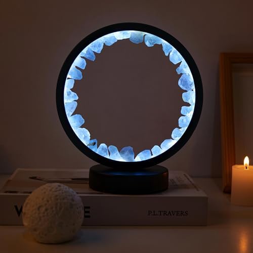 Runyangshi Celestite Crystal Night Light 8.6" Natural Raw Celestite Healing Stone Bedside USB Port 3 Colours Dimming Mode Bedroom Lamp Ideal Decor Gift - Image 5