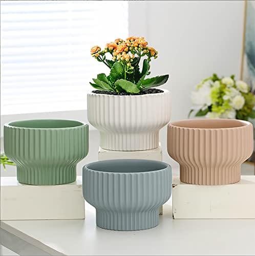 Puoyik 2 Piece Set of Flower Pots 8/6 inches, Ceramic Flower Pots with Drainage Holes, Indoor and Outdoor Plant Flower Planter (7.8/5.9 White) - Image 7