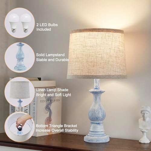 Table Lamps Set of 2, 18.5" Vintage Bedside Lamps for Bedroom Living Room - Image 4