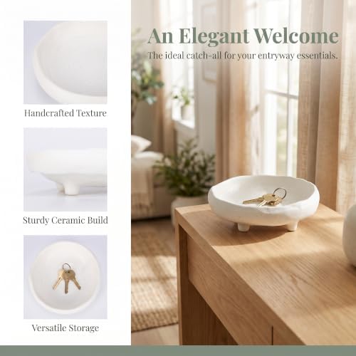 Modern Spiral Ceramic Decorative Bowl - Textured Trinket Dish - Minimalist Zen Catch-all Tray for Entryway Vanity 4.9" L x 4.9" W x 1.8" H White - Image 2