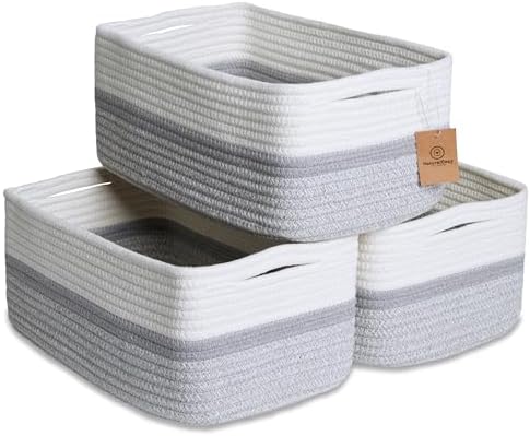 NaturalCozy 13.5”x8.5”x5.5” Storage Baskets for Shelves 3 Pack | Cotton Rope Woven Small Baskets for Organizing | Small Storage Bins for Nursery, Bathroom, Closet, Cube Shelf, Decorative, Gift by NaturalCozy