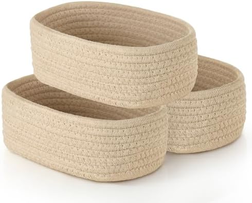 Dahey Mini Woven Storage Baskets for Organizing, 3 Pack Small Oval Beige by Dahey
