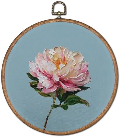OFJE Rustic Pink Peony Floral Wall Art Decor, Elegant Pink Peony Round Wall Hanging Decor, Cottagecore Flower Framed Canvas Prints for Home Bedroom Living Room Decorations, 10x10 Inch by Unknown