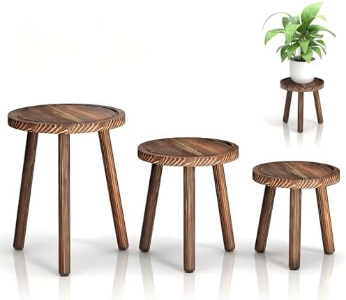 3-Pack Wood Plant Stands Indoor, Single Plant Stand for 6-12 Inch Pots, Mid-Century Modern Plant Stool, Tall Plant Stand for Large Plants Perfect Fit for Living Room, Balcony, Office by Unknown