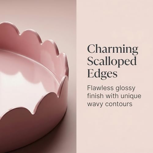 Gesodant 13" Round Scalloped Decorative Tray for Coffee Table Decor, Candle & Perfume Tray, Dining Table Centerpiece & Aromatherapy Candle Display, Modern Glossy Lacquer Look (Pink) - Image 7