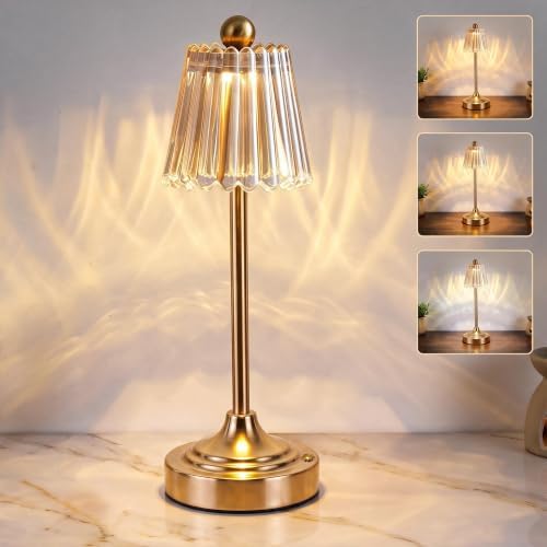 Small Vintage Cordless Table Lamp, Green Glass Shade, Amber by Unknown