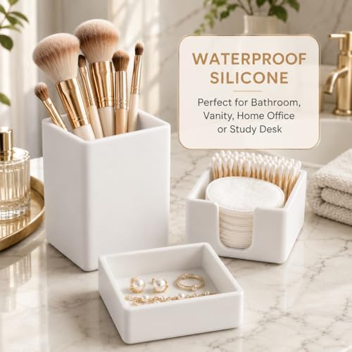 minimaliving Aesthetic Silicone Desk Organizer Set of 3,Modern Office Desk Accessories with Pen Holder,Paperclip Tray,Sticky Note Holder,Stylish Functional Office Desk Decor for Back-to-school(White) - Image 5