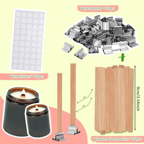 150pcs Wood Wicks for Candles Making,50pcs Wooden Candle Wicks,50pcs Wick Stickers,for Soy Wax, Beeswax, Coconut Wax - DIY Candle Making Supplies for Beginners & Professionals - Image 2