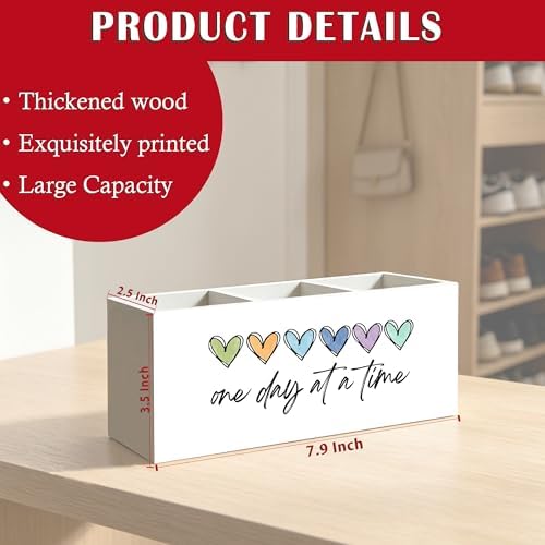 One Day At a Time Inspirational Mental Health Recovery Pen Pencil Holder Organizer for Home Therapy Office Desk Accessories, Motivational Self Love Wood Signs Makeup Brush Toothbrush Holder - Image 6