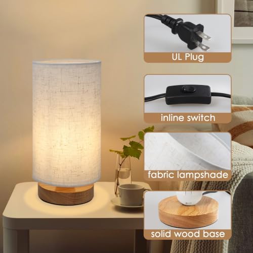 Small Bedside Night Table Lamp for Bedroom, Minimalist Nightstand Lamp with Round Fabric Linen Shade, Study Reading Desk Lamp for Kids Room, Living Room, College Dorm, Home, Office - Image 5