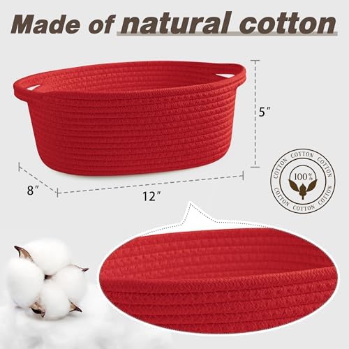 Pro Goleem Small Woven Basket with Gift Bags and Ribbons Durable Baskets for Gifts Empty Small Rope Basket for Storage 12"X 8" X 5" Baby Toy Basket with Handles, Red - Image 4