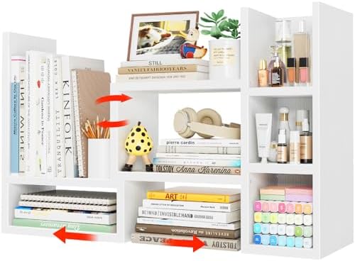 NUTIKAS Desk Shelves Desktop Organizer Shelf - White Office Organization for Top of Desk Organizers and Accessories Corner Bookshelf Table Top Shelving Small Hutch Decorations for Women Office by NUTIKAS