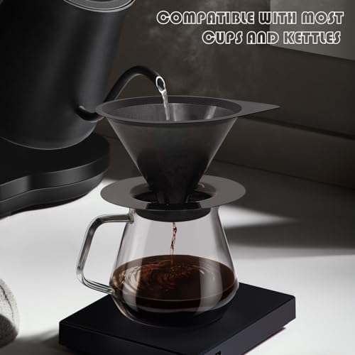 LHS Pour Over Coffee Dripper Reusable Coffee Filter Paperless Coffee Filter Stainless Steel Pour Over Coffee Maker Cone Coffee Dripper for 1-2 Cup,Black - Image 5